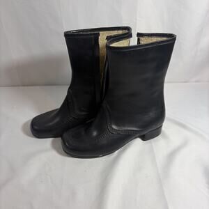 Vtg 70s Black Waterproof Rain Boots Womens 9 WW Extra Wide Fleece Lined USA Made